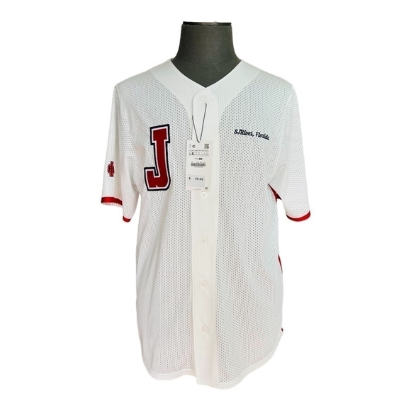 NWT Mens Jersey ZARA White Perforated Shirt SJ River Florida Button Front Jersey - Picture 3 of 11